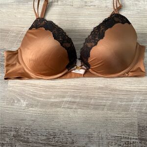 Victoria's Secret Satin Push-Up Bra in Brown with Black Lace